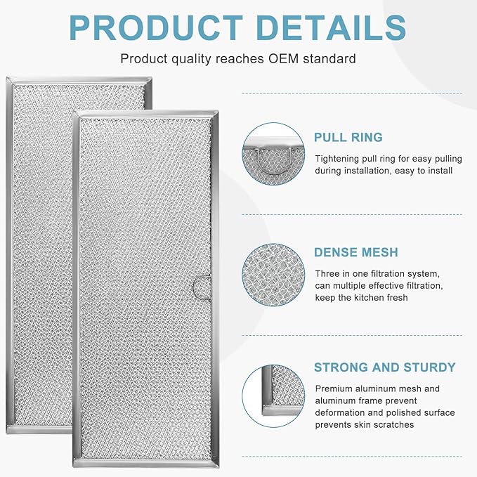 Fits for Jenn.Air 71002111 Downdraft Range Hood Grease Filter by AMI PARTS - Microwave Oven Aluminum Mesh Grease Filter 15 5/8" x 6 3/8" (2-Pack)