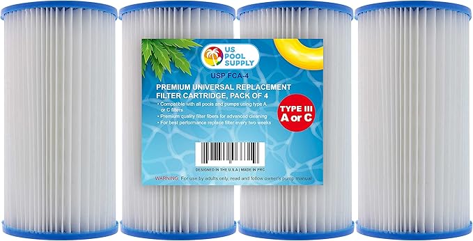 U.S. Pool Supply 4 Pack of Universal Replacement Filter Cartridges, Type A or C - Compatible with Above Ground Swimming Pool Pumps Using Type A or C Filters - Provides Premium Clean Water Filtration