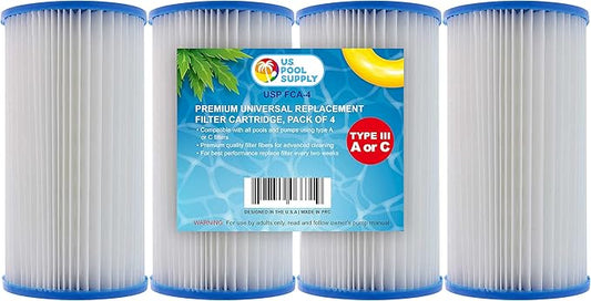 U.S. Pool Supply 4 Pack of Universal Replacement Filter Cartridges, Type A or C - Compatible with Above Ground Swimming Pool Pumps Using Type A or C Filters - Provides Premium Clean Water Filtration