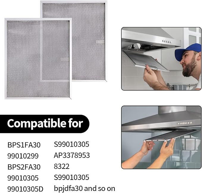 BPS1FA30 Range Hood Filter 11-3/4"X 14-1/4"X 3/8" for 30-Inch Broan Nutone QS1 WS1, Allure Grease Filter, Replaces 99010299,S99010305,AP3378953 Range Hood Filters Replacement Aluminum(2 Pack)