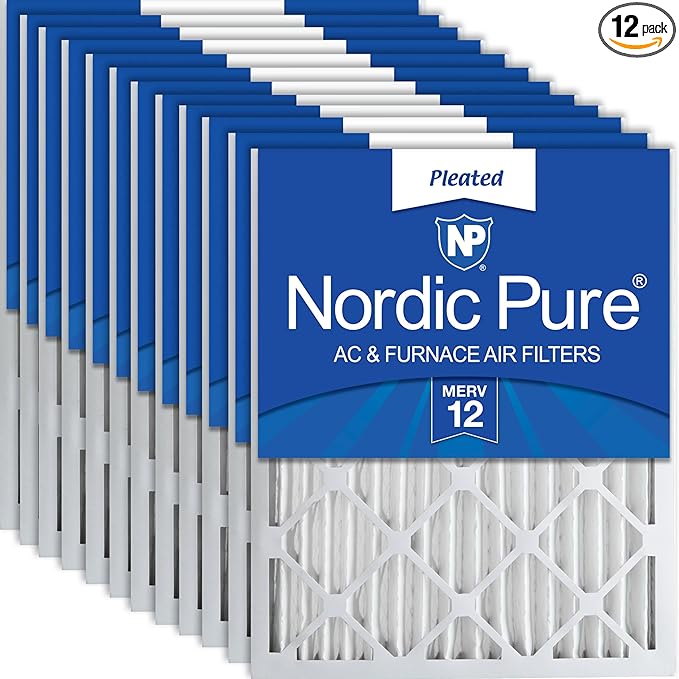 Nordic Pure 16x20x2 (Actual Size: 15 1/2 x 19 1/2 x 1 3/4) Pleated MERV 12 Air Filters 12 Pack