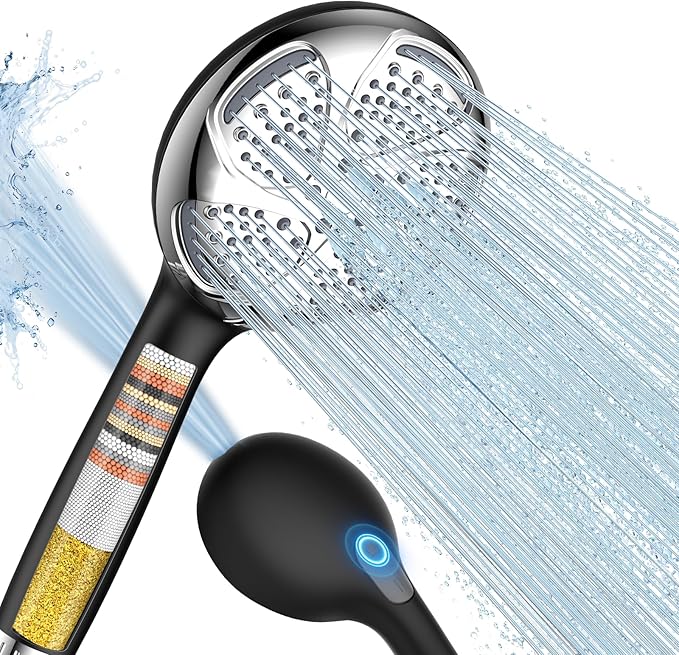 Filtered Shower Head with Handheld, High Pressure 7 Mode, Anti-clog Nozzles, Built-in Power Wash to Clean Tub, Shower Head with Filters for Hard Water, Remove Chlorine - Reduce Dry Itchy Skin