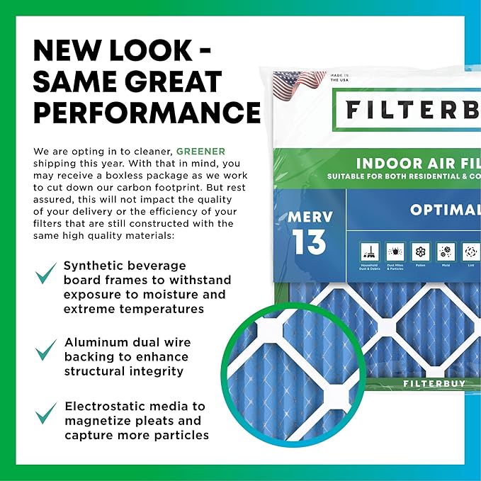 Filterbuy 24x25x5 Air Filter MERV 13 Optimal Smoke & Allergy Defense (4-Pack), Electrostatic Pleated HVAC AC Furnace Filters for Carrier FILXXCAR0024, Maytag & More (Actual Size: 23.63 x 24.69 x 4.25)
