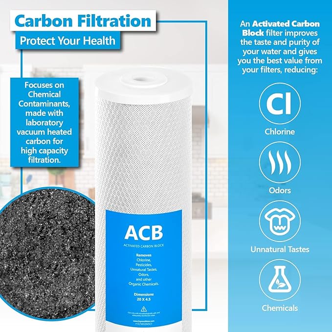 Express Water Whole House Water Filter Set for Heavy Metals – 3 Stage Water Filtration Replacement Kit – Sediment, Carbon Block, KDF High Capacity Cartridges – 5 Micron Water Filter 4.5 x 20 inch
