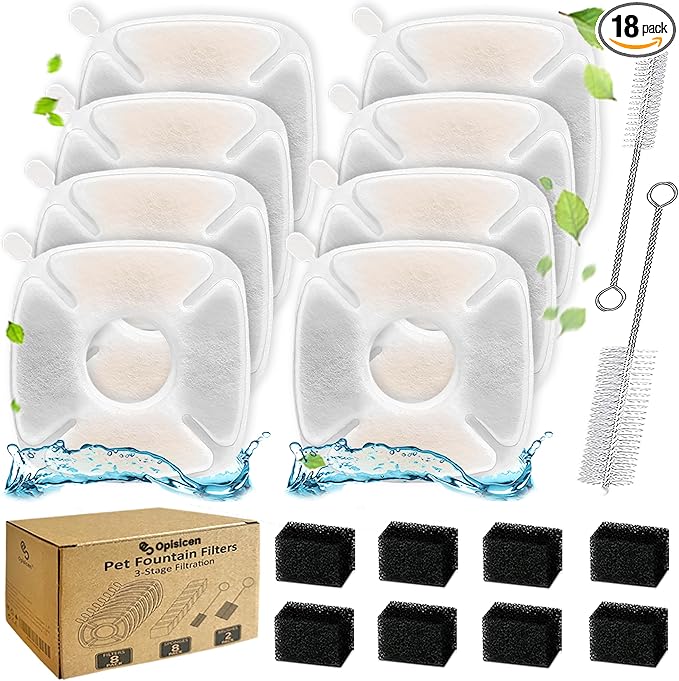 18 Pcs Cat Fountain Filters Replacement Compatible with VEKEN 95oz/2.8L, 67oz/2L, 135oz/4L Pet Fountain
