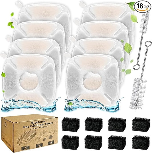 18 Pcs Cat Fountain Filters Replacement Compatible with VEKEN 95oz/2.8L, 67oz/2L, 135oz/4L Pet Fountain