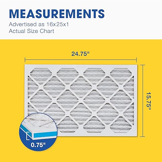 Aerostar 16x25x1 MERV 11 Air Filter, 6 Count, ACTUAL SIZE (15.75 x 24.75 x 0.75), HVAC, Air Conditioning & Furnace Filter for Dust, Pet Dander, Smoke & Allergies (MPR 1200 / FPR 7), Made in USA