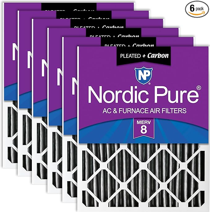 Nordic Pure 20x24x4 (Actual Size: 19 3/8 x 23 3/8 x 3 5/8) Pleated Plus Carbon Air Filters MERV 8 6 Pack