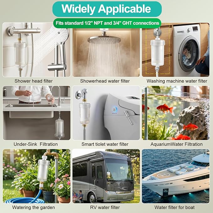 1 micron Carbon Shower Filter, Visible Water Filter for Washing machine, shower head filter, 99% Removal of Chlorine, Fluoride, Heavy metal, Odor & Scale, Improves Skin Condition, Protects hair