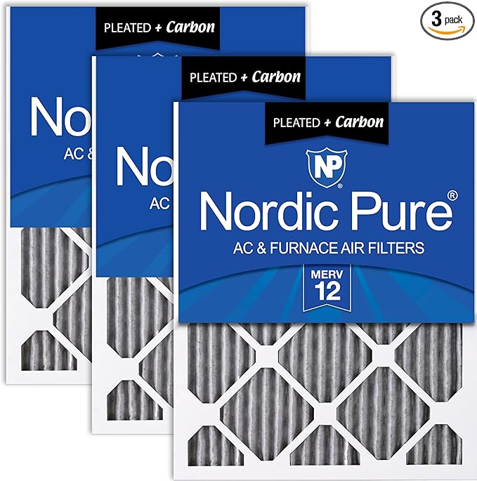 Nordic Pure 10x20x1 (Actual Size: 9 1/2 x 19 1/2 x 3/4) Furnace Air Filters MERV 12 Pleated Plus Carbon 3 Pack
