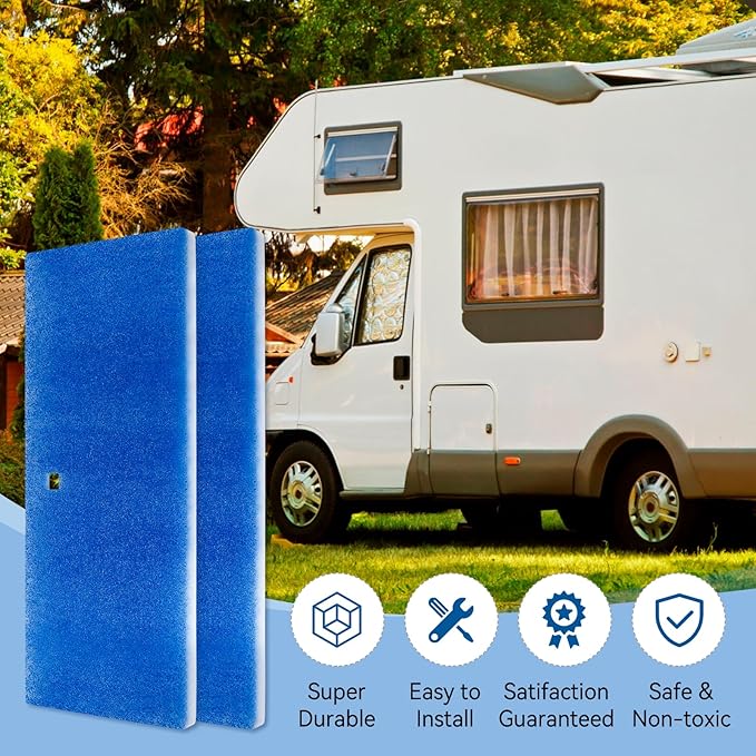 6” x 14” RV AC Filter Air Filter Unit Compatible with Coleman Mach Air Conditioner - 2 Pack Replacement RV Filter Merv 6 AC Unit with Center Square Hole for Camper Motorhome Grille Vent, Blue