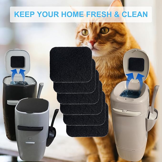 PurifyLogix 6 Pack Charcoal Filters Replacement for Litter Genie Standard Pail, Activated Charcoal Filters Compatible with Litter Genie Cat Litter Box Waste Disposal System for Odor Control (6)