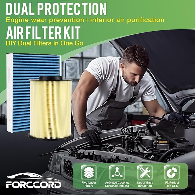 Cabin & Engine Air Filter Fit for Ford Escape 2013-19, Focus 2012-18, Transit Connect 2014-16, Lincoln MKC 2015-19 Activated Carbon Cabin Filter Replace#CF11920 CA11114 Car Accessories