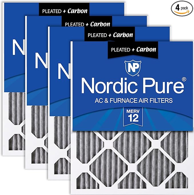 Nordic Pure 12x24x1 (Actual Size: 11 1/2 x 23 1/2 x 3/4) Furnace Air Filters MERV 12 Pleated Plus Carbon 4 Pack