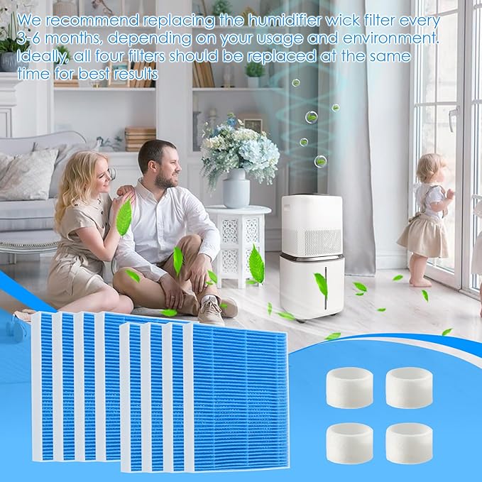 8-Pack 6000S Humidifier Wick Filters for Levoit Superior 6000s Filter Replacement with 4-Pack Top Fill Humidifier Filters ,6-Month Lasting Multi-Layer Filtration,Tap Water Compatible Replacement
