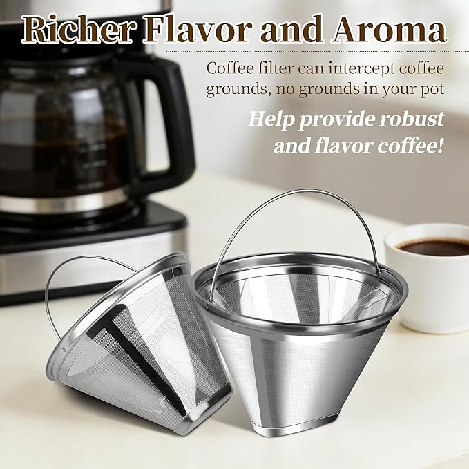 Coffee Filter Compatible with Cuisinart, Stainless Steel Coffee Filter Replacement for Cuisinart DCC 1200P1 3200NAS 3400NAS Coffee Machines - Coffee Maker Parts Reusable Coffee Filters # 4-2 Pack