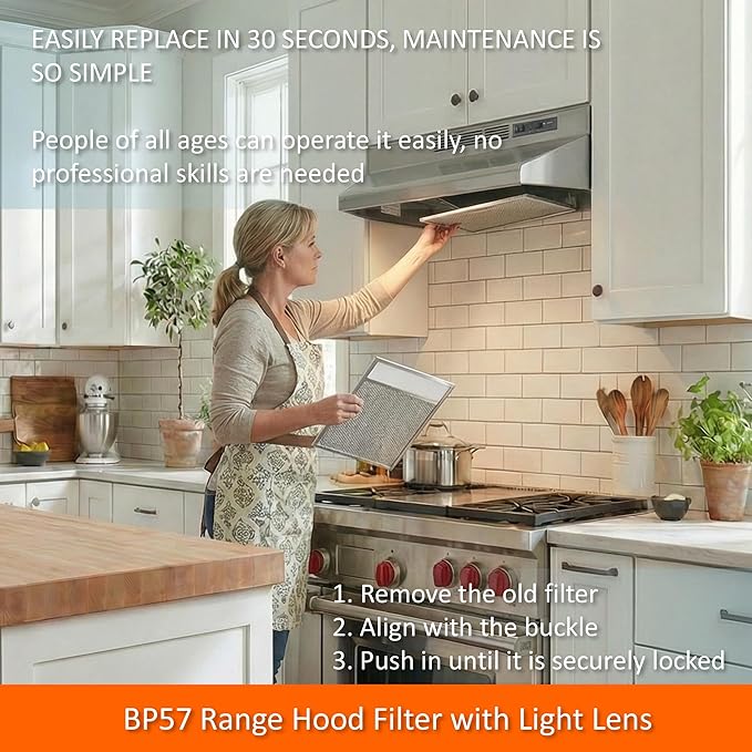 1-Pack BP57 Range Hood Filter with Light Lens 11 3/8 x 11 3/4 In Stove Vent Grease Filter for Br-oan Nut-one 43000 Series/BUEZ3/SL6200R Kitchen Exhaust Fan Carbon Filter Replacement