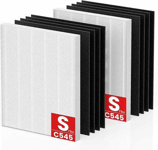 C545 Replacement Filter Compatible with Winix C545 Air Purifier, for Winix Filter S, Part 1712-0096-00 and 2522-0058-00, 2 Pack HEPA & 8 Pcs Activated Carbon Pre-Filter