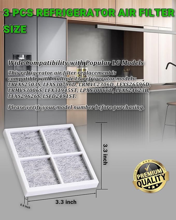 3 Pcs Refrigerator Air Filter Replacement for LG LRFXS2503S LFXS30796D LRMVC2306D LFXS26596D LRMVS3006S
