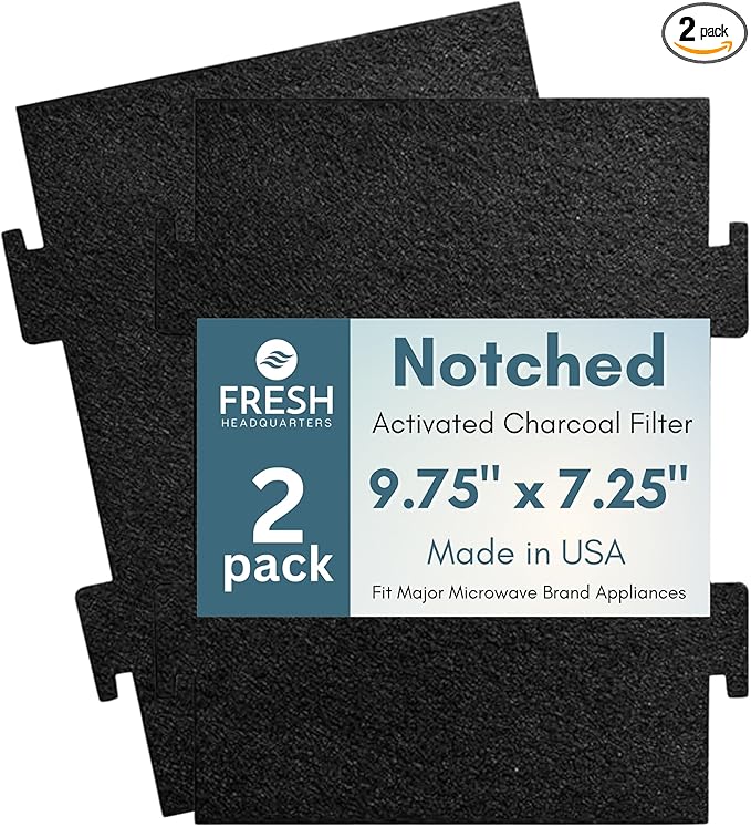 Notched Activated Carbon Microwave Hood Filters - Replacement Filter Compatible for Whirlpool OTR & KitchenAid Models (W1128298) - Microwave Charcoal Filter - 9.75" x 7.25", 2-Pack - Made in USA