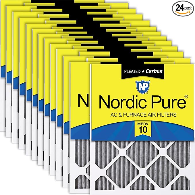 Nordic Pure 10x20x1 (Actual Size: 9 1/2 x 19 1/2 x 3/4) Furnace Air Filters MERV 10 Pleated Plus Carbon 24 Pack