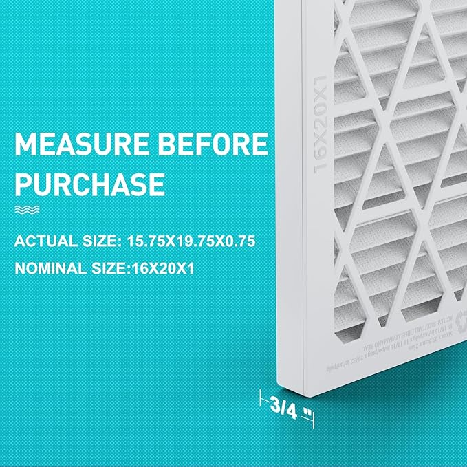 16x20x1 MERV8 Refillable Air Filter Starter Kit, 1 Reusable Foldable Frame ＆ 6 Refills, Perfect for Most AC HVAC Furnace Devices, Actual Size 15.75x19.75x0.75in