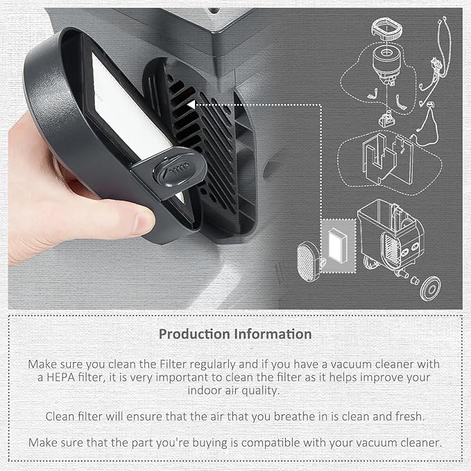 HASMX 107005 Vacuum Cleaner Hepa Filter Replacement for Proteam Fits for Proteam Vacuum Models SHV100 1200XP and 1500XP, 4 1/2" x 2 3/4" x 1", 2-Pack