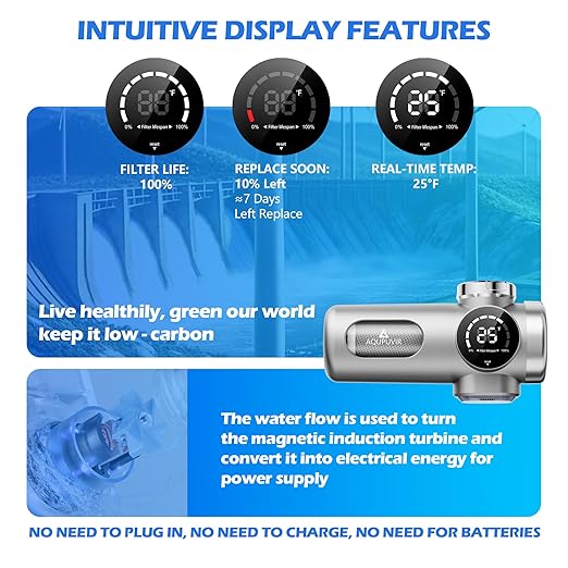 Faucet Water Filter, 3-Stage Filter with UV-C & Self-Powered Display, Dual Modes for Tap/Filtered Water, Safe for Food & Skin Fits 22/24/28mm and Circular Tap