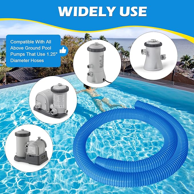 4 Pcs 1.25" Pool Hose, 59" Long Accessory Pool Pump Replacement Hoses, Compatible with All Above Ground Pool Filter Pumps that Use 1 1/4 Diameter Hoses