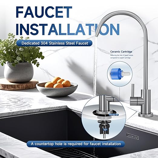 AQUALTRA USF-3F-10 Slightly Alkaline Under Sink Water Filter System, 8K-32K Gal with Faucet, Reduce PFOA, PFOS, Chlorine, Lead, Mercury, Chloramine, Fluoride, Microplastics Particles, Bad Taste & Odor