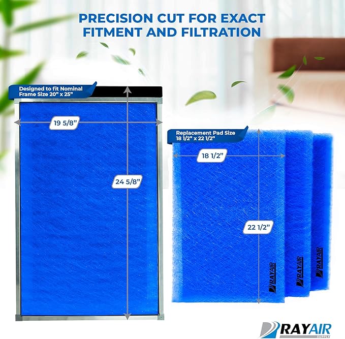 RayAir Supply 20x25 Replacement Filter Pads Compatible with Dynamic Air Cleaner 20X25 Refill (3 Pack), Made in USA