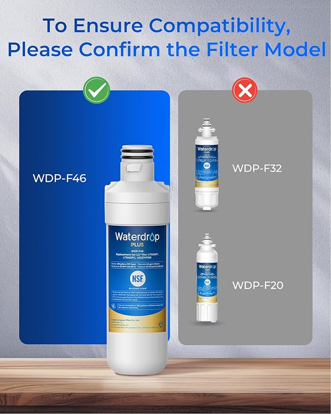 Waterdrop Plus LT1000PC ADQ747935 NSF 401 Refrigerator Water Filter and Air Filter, Reduce PFOA & PFOS, Replacement for LG® LT1000P®, LT-1000PC, LRFXC2406S, LMXS28596S, LFXC22526D and LT120F®, 2 Combo
