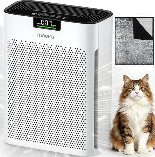 Air Purifier for Home Bedroom Large Room 2200 Ft², MOOKA H13 HEPA Air Cleaner with Washable Pre-filter, Air Quality Monitor, Air Purifiers for Pets Hair Smoke Dust Pollen, Auto Mode, KJ190 White