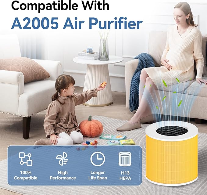 A2005 Pet Replacement Filters, 2-Pack 3-In-1 HEPA Activated Carbon Air Purifier Filters Compatible with A2005 Air Purifier