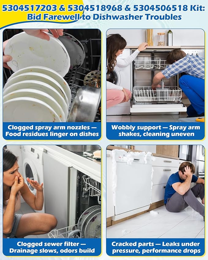 5304517203 1545680 Dishwasher Lower Spray Arm Set-Complete with 5304518968 Support & 5304506518 Filter-Compatible with Frigidaire Kenmore 154568002 154414101 154250901 EAP12585623 4840174 154250801