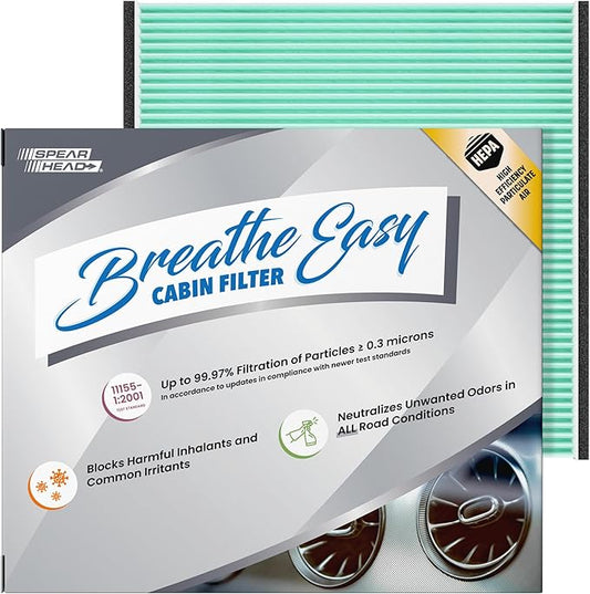 Spearhead HEPA Breathe Easy Cabin Filter, Up to 99.97% Filtration of 0.3 Micron Particles w/No Airflow Reduction (BE-132H)