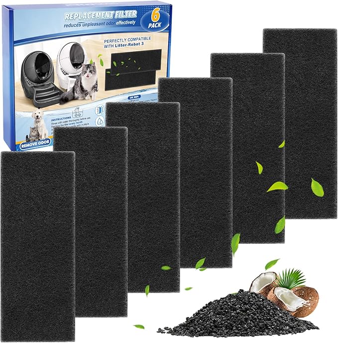 Carbon Filters for Cat Litter Box 3, Activated Carbon Filters Compatible with Model LR 3, Accessories Replacement to Absorb Odors from Pets, 6 Pack
