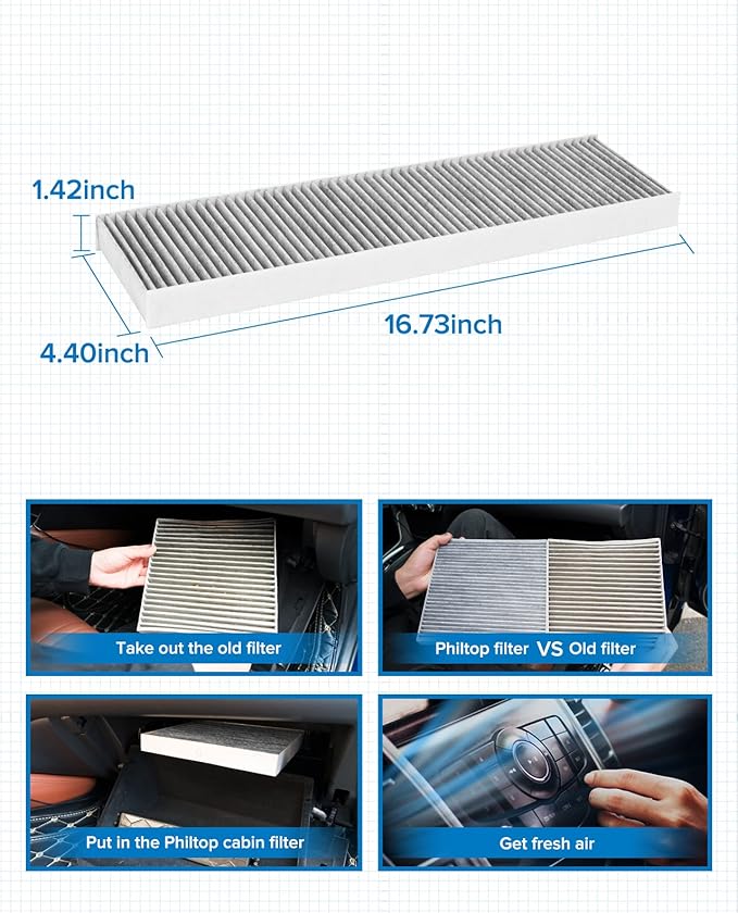 PHILTOP HEPA Cabin Air Filter w/Activated Carbon, Compatible with CF10141 Chevrolet Equinox 2005-2009, Saturn Vue 2002-2007, Pontiac Torrent 2006-2009, Suzuki XL-7 2007-2009
