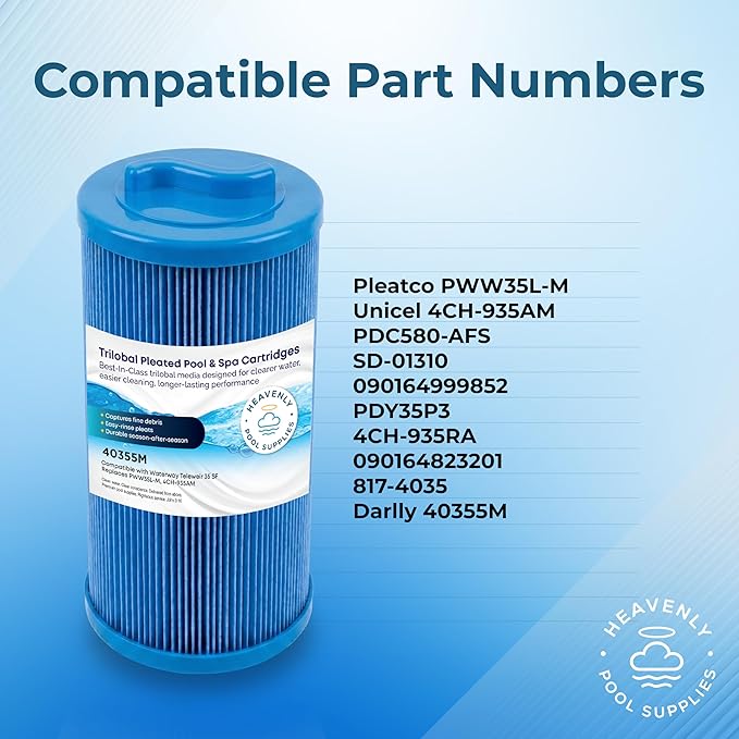 Pool, Spa & Hot Tub Filter Cartridge, Trilobal Media — Replaces Pleatco PWW35L-M, Unicel 4CH-935AM, 4CH-935RA, Darlly 40355M, & More, Compatible with Waterway Teleweir 35 SF