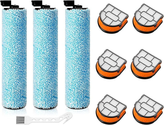 WD161 Roller and Filter For Shark HydroVac MessMaster Wet Dry Vacuum Cleaner WD161 WD261 AW261 (3 Brush 6 Foam Filter Kit)