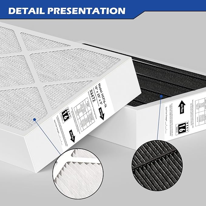 X6672 MERV 16 Filter 16x25x5 Compatible with Lennox X6672 Merv 16 Home Furnace Filter for HVAC System, Number HCF16-16, (Actual Size: 15.75 x 24.75 x 4.37 In), 3 Pack