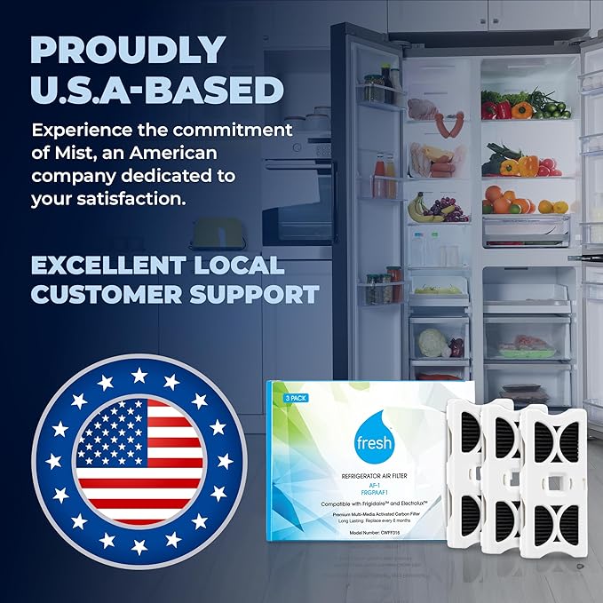 FRESH AF-1 Refrigerator Air Filter Replacement for Frigidaire - Compatible with Models: AF-1, FRGPAAF1, RAF-1 - Advanced Carbon Filter Technology - (3 Pack) Air filter by MIST