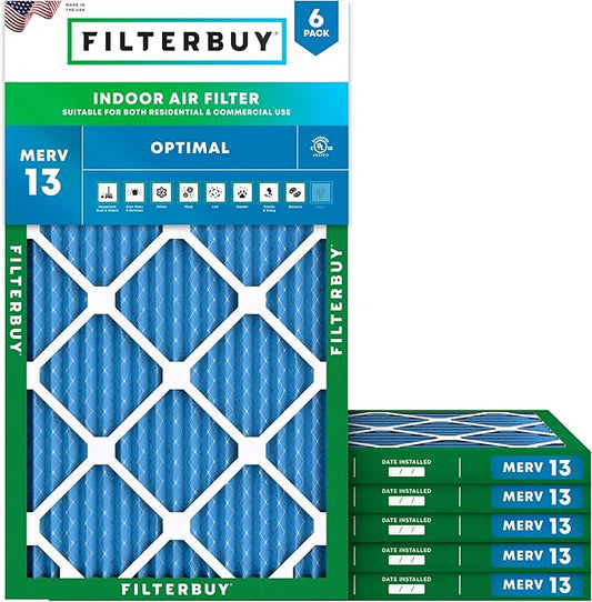 Filterbuy 14x36x1 Air Filter MERV 13 Optimal Smoke & Allergy Defense (6-Pack), Electrostatic Pleated HVAC AC Furnace Filters Replacement, Made in USA (Actual Size: 13.50 x 35.50 x 0.75)