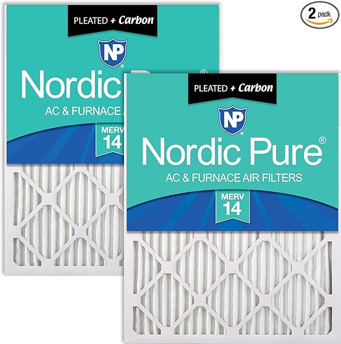 Nordic Pure 20x25x1 (Actual Size: 19 1/2 x 24 1/2 x 3/4) Pleated Air Filters MERV 14 Plus Carbon 2 Pack