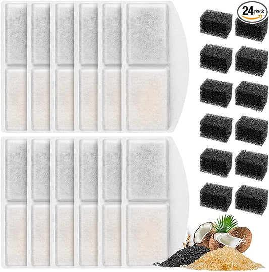 12 Pack Cat Water Fountain Filter Compatible with 100oz/3L Automatic Pet Fountain and 12 Pack Replacement Pre-Filter Sponges, Pet Fountains Filters for Cat Dog Water Dispenser