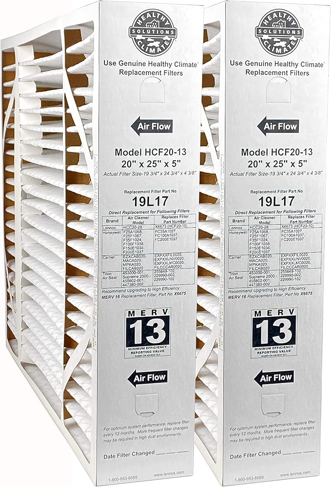 Lennox 19L17-20" x 25" x 5" Healthy Climate HCF20-13 Air Filter, MERV 13 (2-Pack)