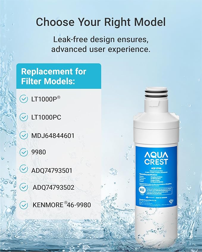 AQUA CREST LT1000PC ADQ747935 Refrigerator Water Filter and Air Filter, Replacement for LG® LT1000P®/PC/PCS, LMXS28626S, LFXS26973S, MDJ64844601, ADQ74793501, ADQ74793502 and LT120F®, 4 Combo