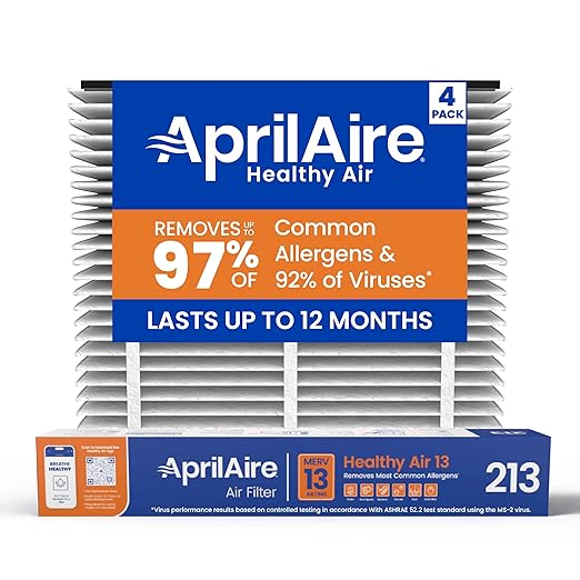 AprilAire 213 Replacement Filter for AprilAire Whole House Air Purifiers - MERV 13, Healthy Home Allergy, 20x25x4 Air Filter, slide_in, (Pack of 4)