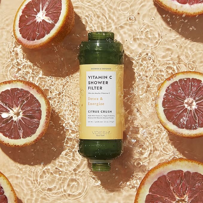 VOESH Vitamin C Shower Filter Duo, Citrus Crush, Shower Aromatherapy, Water Purifier, Water Softener, Vegan Probiotics, Spa Shower Head, Water Filter, Shower Self-Care