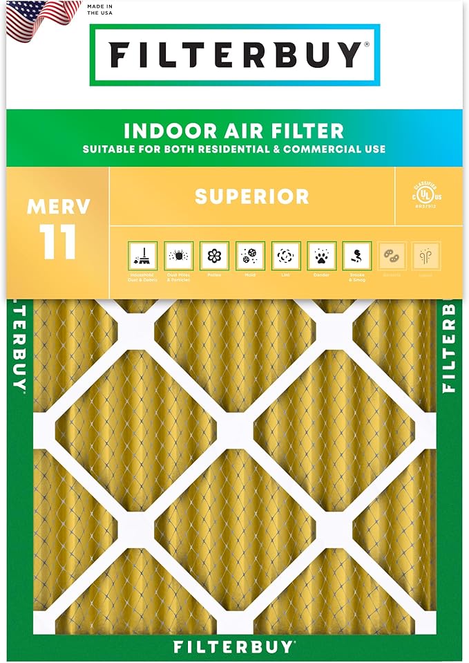 Filterbuy 18x24x2 Air Filter MERV 11 Superior Pet & Allergy Defense (1-Pack), Electrostatic Pleated HVAC AC Furnace Filters Replacement, Made in USA (Actual Size: 17.38 x 23.38 x 1.75)